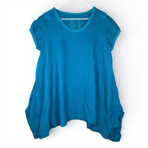 Frank & Eileen Cupra Flowy Tunic Top Cap Sleeve High-Low Blue Oversized Medium